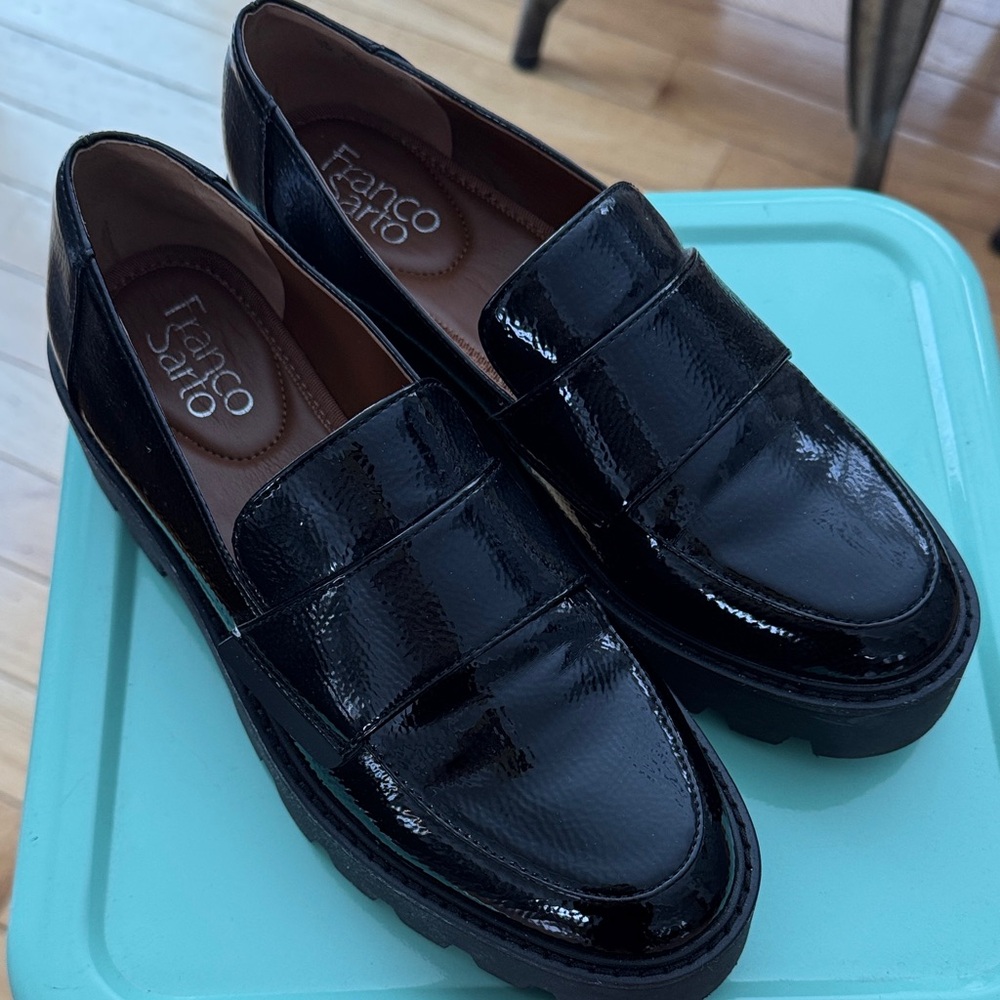 Franco Sarto Patent Leather Black Loafers, Size 7